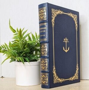 Vintage Robinson Crusoe Daniel Defoe Leather Bound Gilt Pages Book Decor